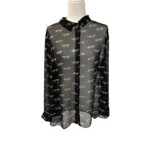 Lane Bryant Sheer Cheetah Print Button Up High Low Blouse Size 22/24